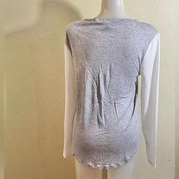 Joe Fresh Size S White Gray Sheer Rayon Top Long Sleeve Blouse T-Shirt Soft FLAW - Picture 2 of 9